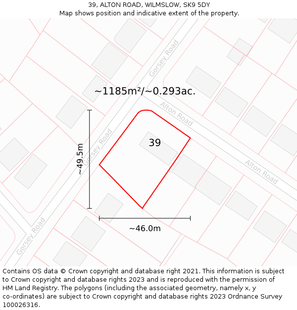 39, ALTON ROAD, WILMSLOW, SK9 5DY: Plot and title map