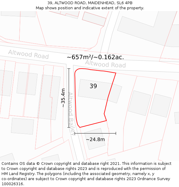 39, ALTWOOD ROAD, MAIDENHEAD, SL6 4PB: Plot and title map