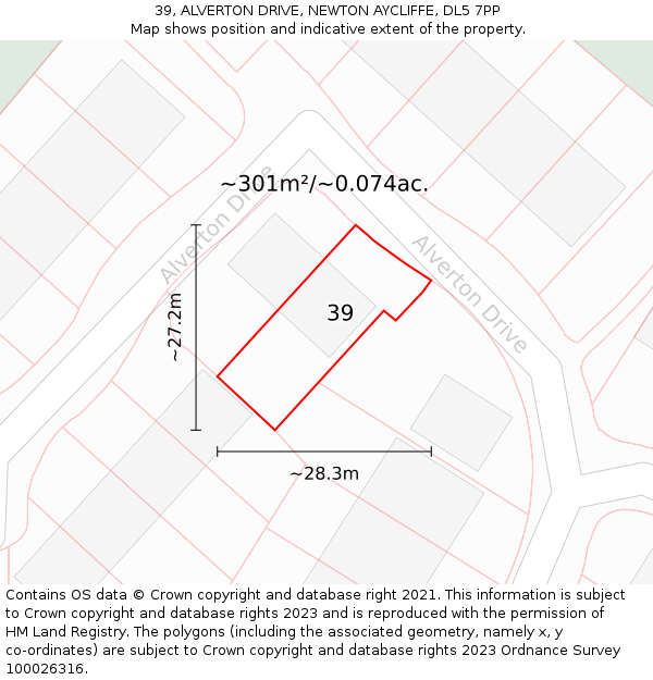 39, ALVERTON DRIVE, NEWTON AYCLIFFE, DL5 7PP: Plot and title map