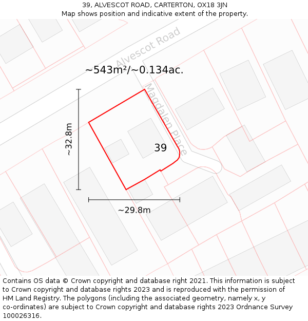 39, ALVESCOT ROAD, CARTERTON, OX18 3JN: Plot and title map