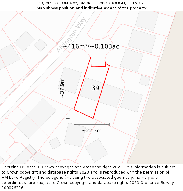 39, ALVINGTON WAY, MARKET HARBOROUGH, LE16 7NF: Plot and title map