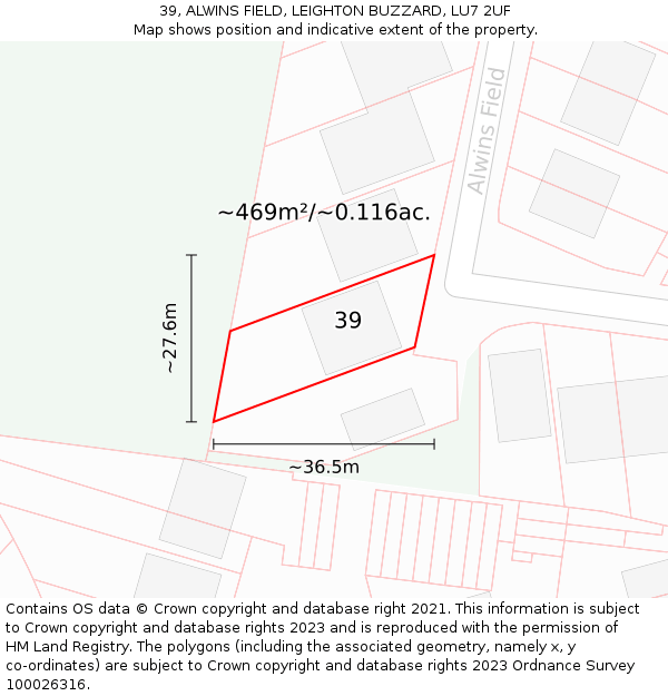 39, ALWINS FIELD, LEIGHTON BUZZARD, LU7 2UF: Plot and title map