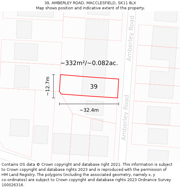 39, AMBERLEY ROAD, MACCLESFIELD, SK11 8LX: Plot and title map