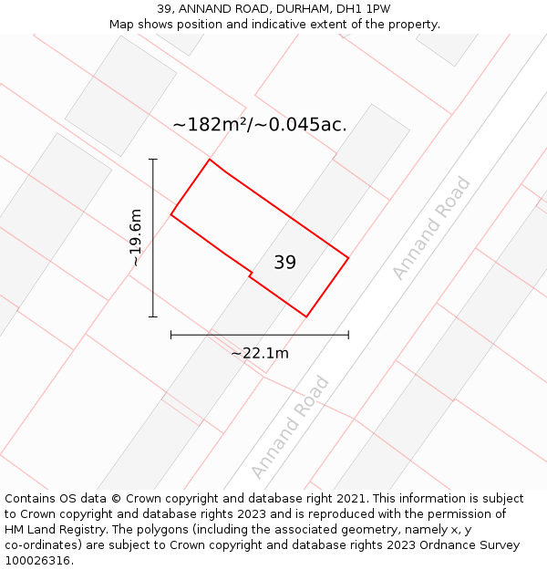 39, ANNAND ROAD, DURHAM, DH1 1PW: Plot and title map