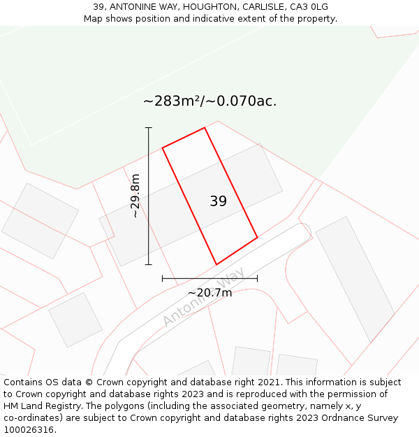 39, ANTONINE WAY, HOUGHTON, CARLISLE, CA3 0LG: Plot and title map