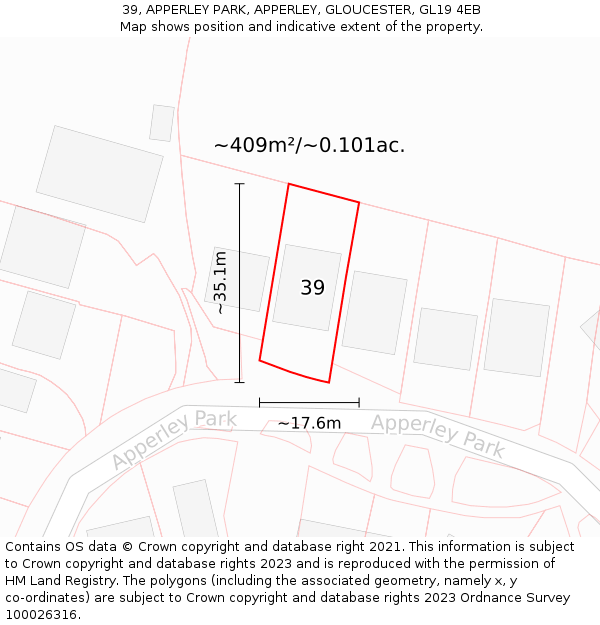 39, APPERLEY PARK, APPERLEY, GLOUCESTER, GL19 4EB: Plot and title map