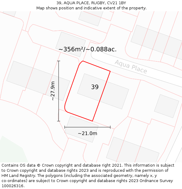 39, AQUA PLACE, RUGBY, CV21 1BY: Plot and title map