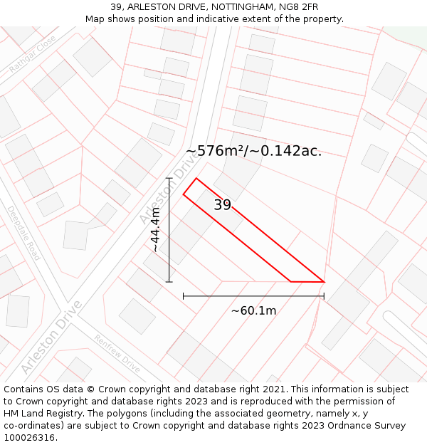 39, ARLESTON DRIVE, NOTTINGHAM, NG8 2FR: Plot and title map