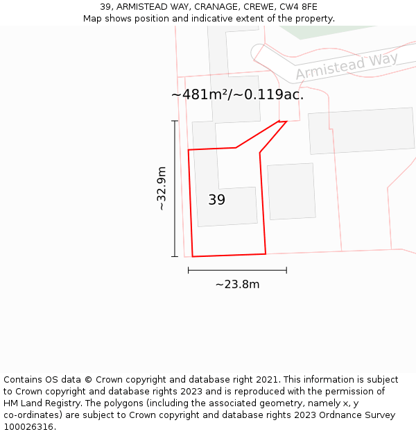 39, ARMISTEAD WAY, CRANAGE, CREWE, CW4 8FE: Plot and title map