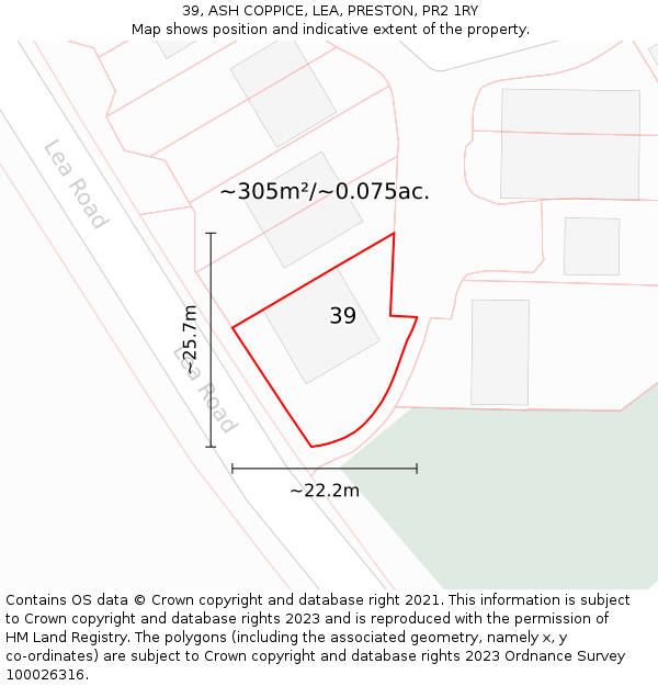 39, ASH COPPICE, LEA, PRESTON, PR2 1RY: Plot and title map