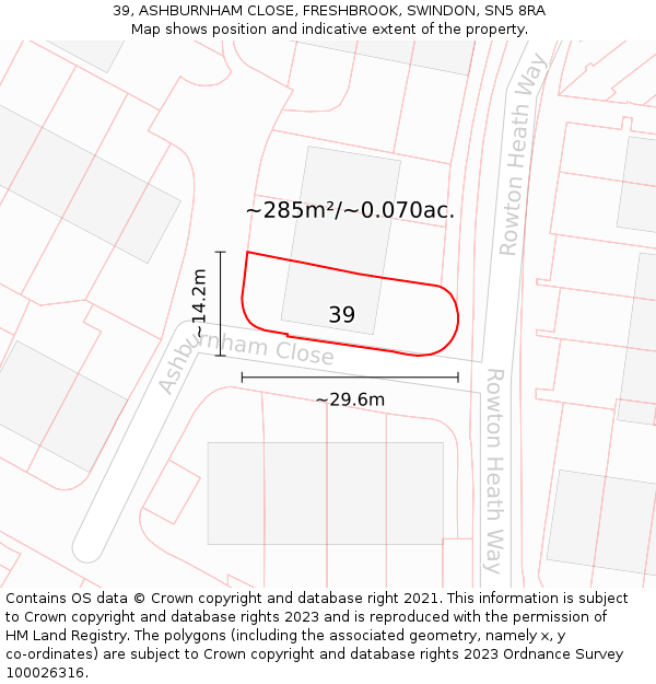 39, ASHBURNHAM CLOSE, FRESHBROOK, SWINDON, SN5 8RA: Plot and title map