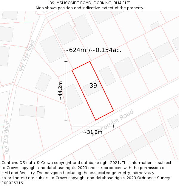 39, ASHCOMBE ROAD, DORKING, RH4 1LZ: Plot and title map