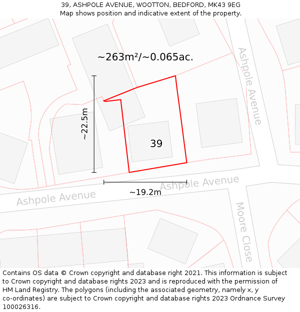 39, ASHPOLE AVENUE, WOOTTON, BEDFORD, MK43 9EG: Plot and title map