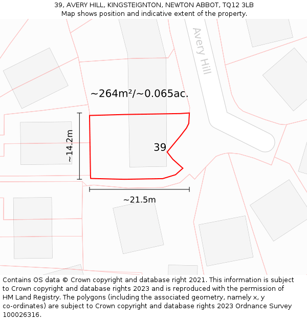 39, AVERY HILL, KINGSTEIGNTON, NEWTON ABBOT, TQ12 3LB: Plot and title map