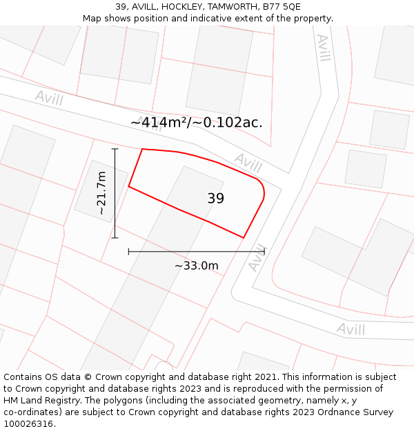 39, AVILL, HOCKLEY, TAMWORTH, B77 5QE: Plot and title map