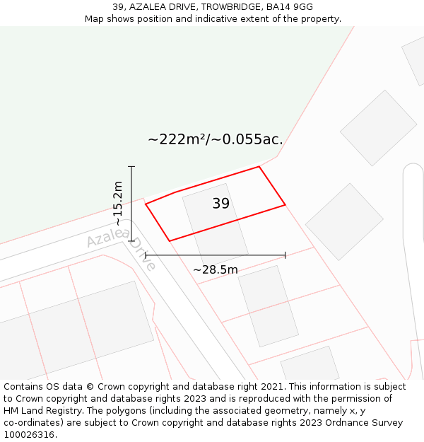 39, AZALEA DRIVE, TROWBRIDGE, BA14 9GG: Plot and title map