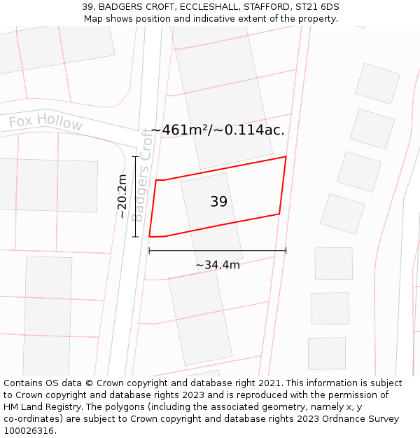 39, BADGERS CROFT, ECCLESHALL, STAFFORD, ST21 6DS: Plot and title map