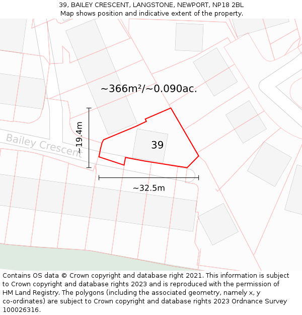 39, BAILEY CRESCENT, LANGSTONE, NEWPORT, NP18 2BL: Plot and title map