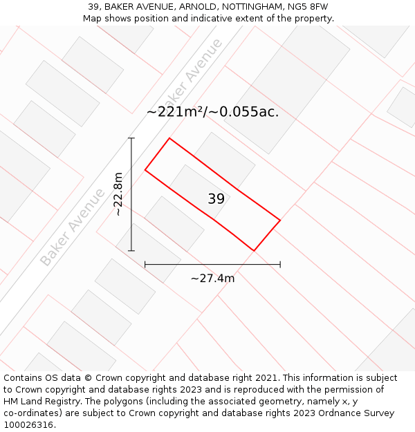 39, BAKER AVENUE, ARNOLD, NOTTINGHAM, NG5 8FW: Plot and title map