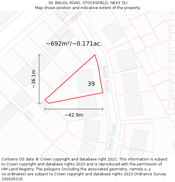 39, BALIOL ROAD, STOCKSFIELD, NE43 7JU: Plot and title map