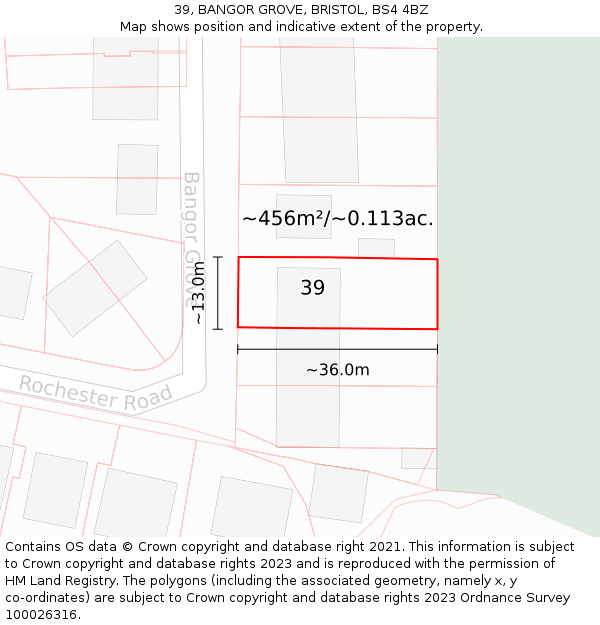 39, BANGOR GROVE, BRISTOL, BS4 4BZ: Plot and title map