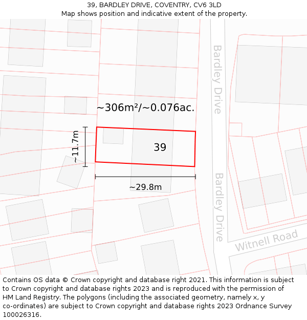 39, BARDLEY DRIVE, COVENTRY, CV6 3LD: Plot and title map