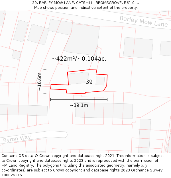 39, BARLEY MOW LANE, CATSHILL, BROMSGROVE, B61 0LU: Plot and title map