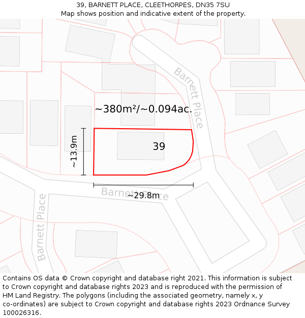 39, BARNETT PLACE, CLEETHORPES, DN35 7SU: Plot and title map