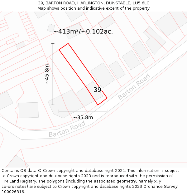 39, BARTON ROAD, HARLINGTON, DUNSTABLE, LU5 6LG: Plot and title map