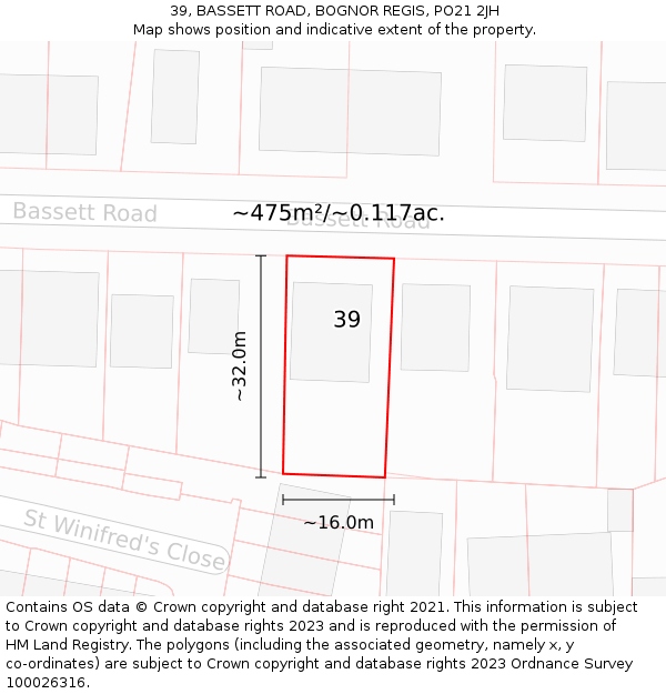 39, BASSETT ROAD, BOGNOR REGIS, PO21 2JH: Plot and title map