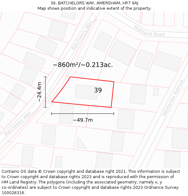 39, BATCHELORS WAY, AMERSHAM, HP7 9AJ: Plot and title map