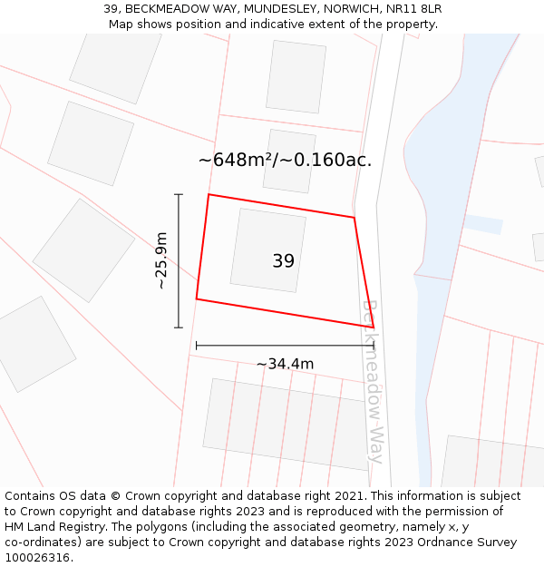 39, BECKMEADOW WAY, MUNDESLEY, NORWICH, NR11 8LR: Plot and title map