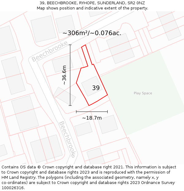 39, BEECHBROOKE, RYHOPE, SUNDERLAND, SR2 0NZ: Plot and title map