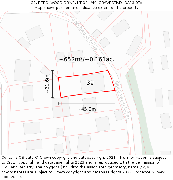 39, BEECHWOOD DRIVE, MEOPHAM, GRAVESEND, DA13 0TX: Plot and title map