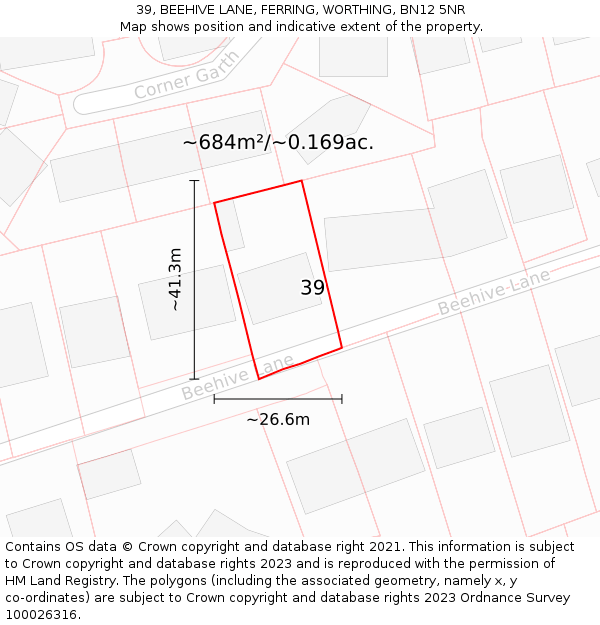 39, BEEHIVE LANE, FERRING, WORTHING, BN12 5NR: Plot and title map