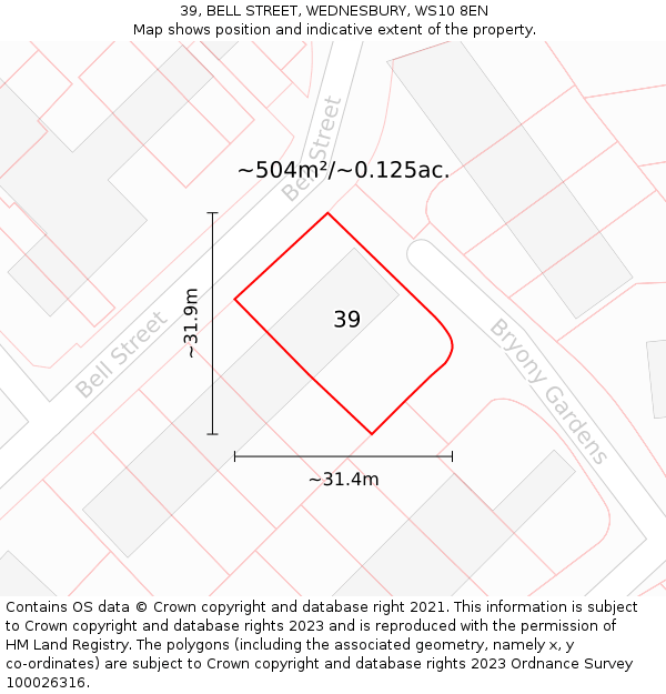 39, BELL STREET, WEDNESBURY, WS10 8EN: Plot and title map