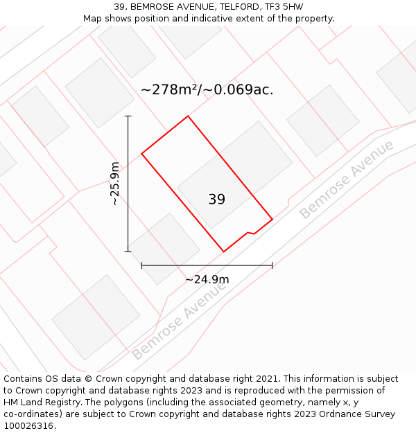 39, BEMROSE AVENUE, TELFORD, TF3 5HW: Plot and title map