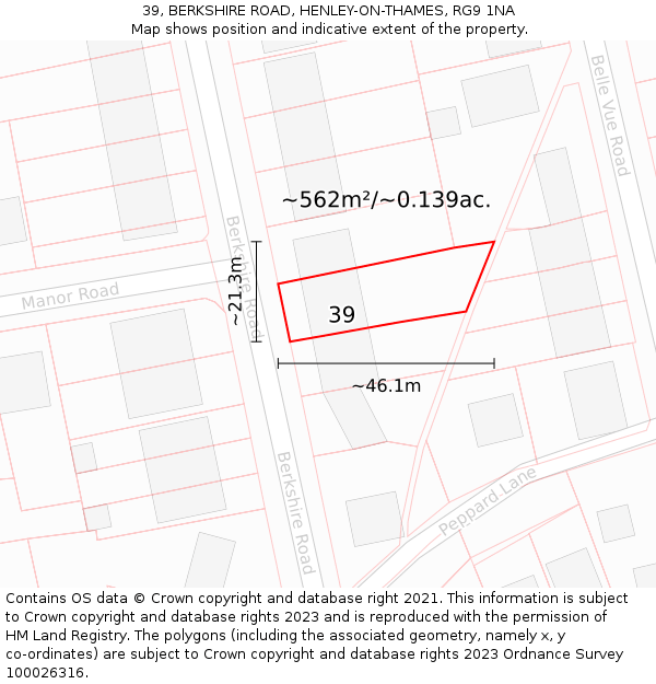 39, BERKSHIRE ROAD, HENLEY-ON-THAMES, RG9 1NA: Plot and title map