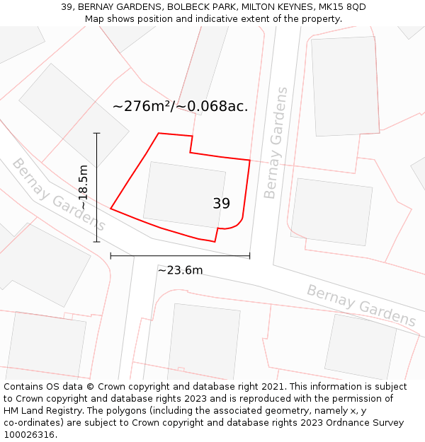 39, BERNAY GARDENS, BOLBECK PARK, MILTON KEYNES, MK15 8QD: Plot and title map