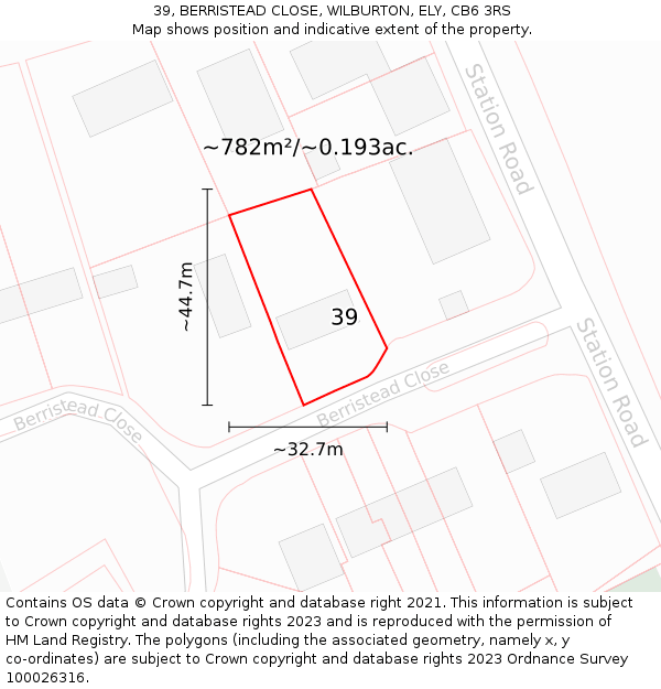 39, BERRISTEAD CLOSE, WILBURTON, ELY, CB6 3RS: Plot and title map