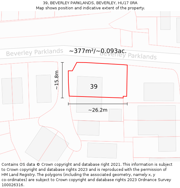 39, BEVERLEY PARKLANDS, BEVERLEY, HU17 0RA: Plot and title map