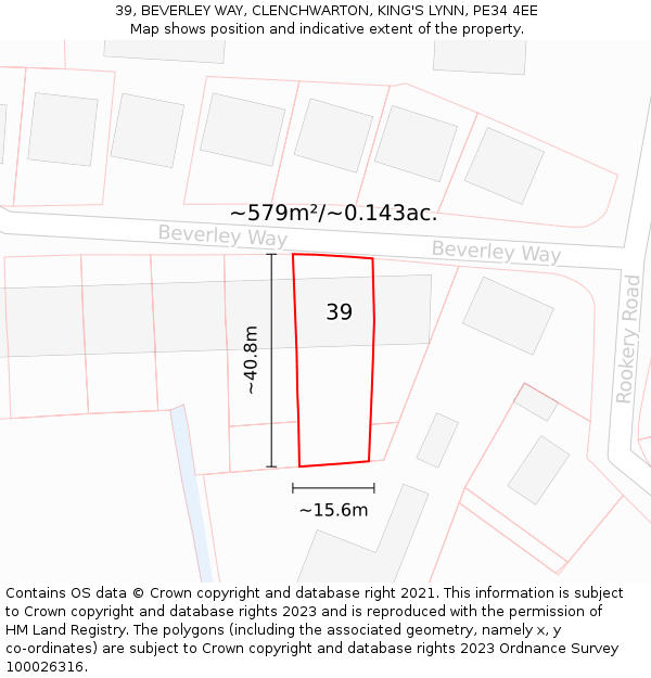 39, BEVERLEY WAY, CLENCHWARTON, KING'S LYNN, PE34 4EE: Plot and title map