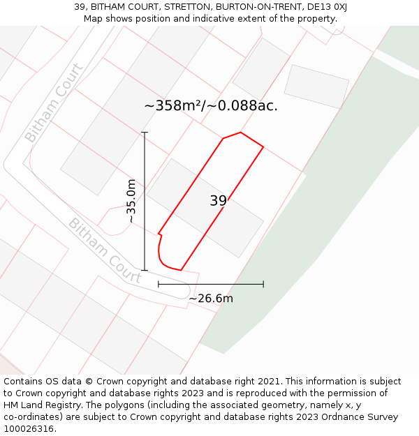 39, BITHAM COURT, STRETTON, BURTON-ON-TRENT, DE13 0XJ: Plot and title map