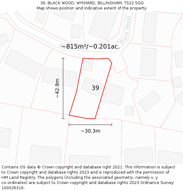 39, BLACK WOOD, WYNYARD, BILLINGHAM, TS22 5GQ: Plot and title map