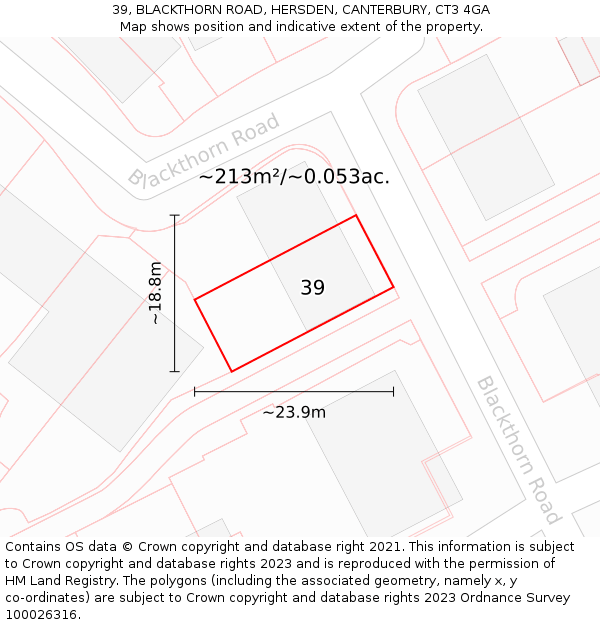 39, BLACKTHORN ROAD, HERSDEN, CANTERBURY, CT3 4GA: Plot and title map