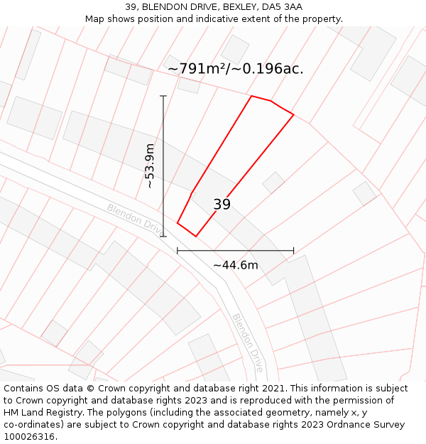 39, BLENDON DRIVE, BEXLEY, DA5 3AA: Plot and title map