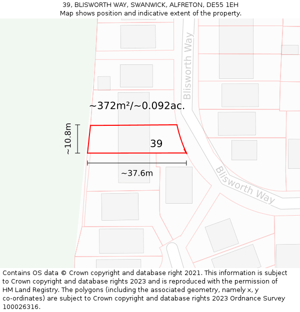 39, BLISWORTH WAY, SWANWICK, ALFRETON, DE55 1EH: Plot and title map