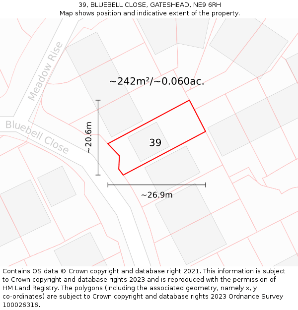 39, BLUEBELL CLOSE, GATESHEAD, NE9 6RH: Plot and title map