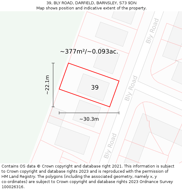 39, BLY ROAD, DARFIELD, BARNSLEY, S73 9DN: Plot and title map