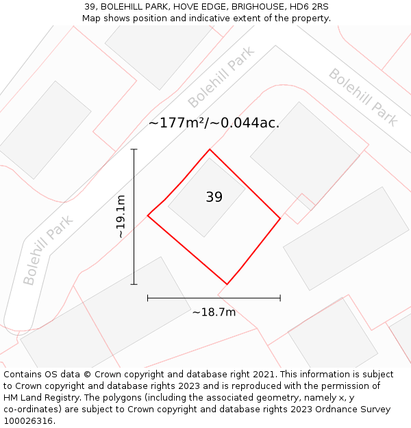 39, BOLEHILL PARK, HOVE EDGE, BRIGHOUSE, HD6 2RS: Plot and title map